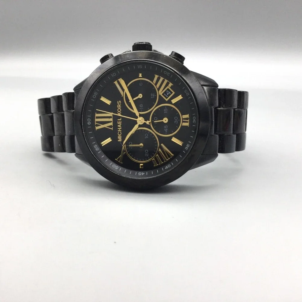 Michael Kors Breken Womens Watch 40mm Black Chronograph MK-6302 New Battery 7.5" - Picture 5 of 15